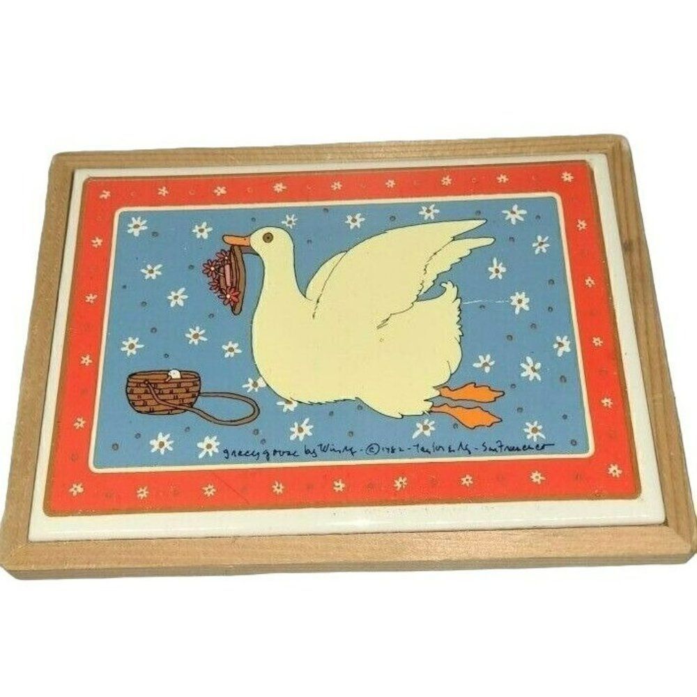Vtg Gracey Goose by Win Ng of Taylor & Ng Tile Wood Trivet 1982 San Francisco